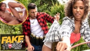 Hot Ebony Coed’s Creampie During Fake Hostel Camping