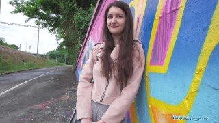 Natural European Co-Ed in Red Lingerie Fucked Outdoors